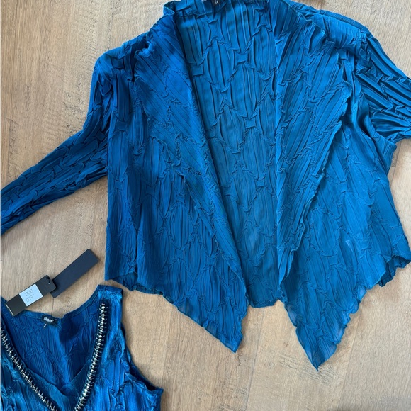 KOMAROV Designer V-neck Midi Cocktail Formal Dress Peacock Blue - Picture 10 of 11